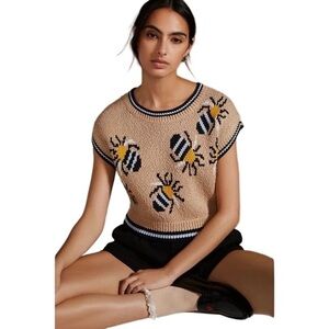 ANTHROPOLOGIE MAEVE SARAH GORDON Women's Sz S Bee Cropped Sweater Vest Top